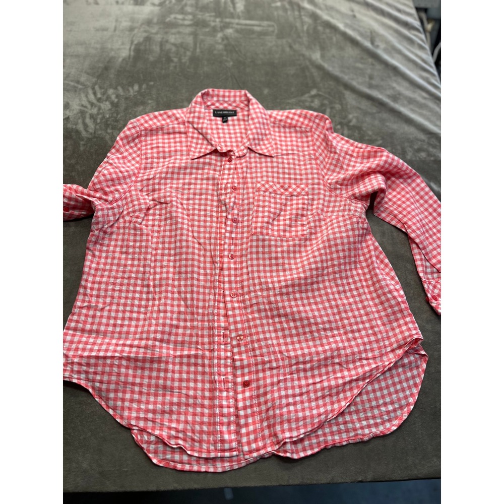 Lane Bryant Red White Gingham Dobby Button Front Shirt Plus Size 18 Long Sleeve